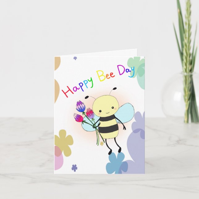 Carte Cute Honey Bee with Flowers Happy Bee Day Birthday (Devant)