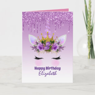 Carte Cute Imaginaire Unicorn Jolie fille Conception vio