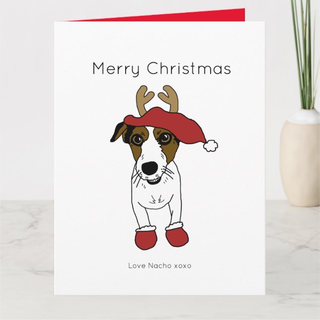 Carte Cute Jack Russell Terrier Chien Noël Père Noël (Devant)