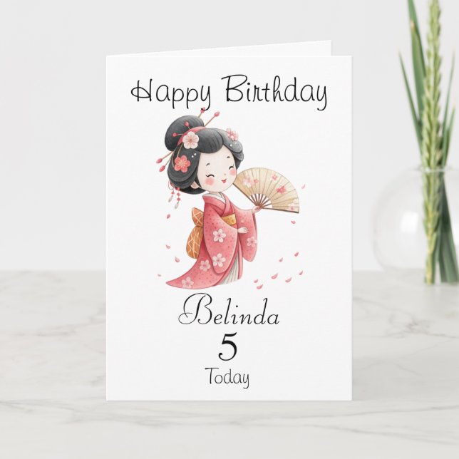 Carte Cute Japanese/Geisha Girl Personalized Birthday (Devant)