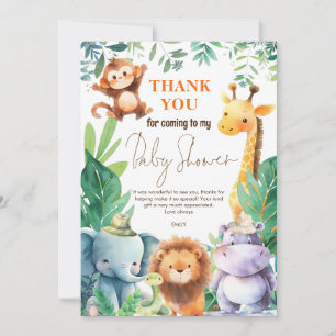 Carte Cute Jungle Animaux Baby shower Merci