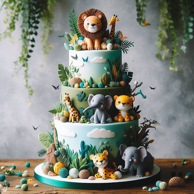 CARTE CUTE JUNGLE ANIMAUX THÈME ANNIVERSAIRE DE ENFANT G (Créateur téléchargé)