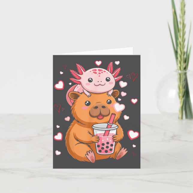 Carte Cute Kawaii Axolotl Capybara Bubble Tea Boys Girls (Devant)
