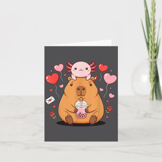 Carte Cute Kawaii Axolotl Capybara Bubble Tea Boys Girls (Devant)