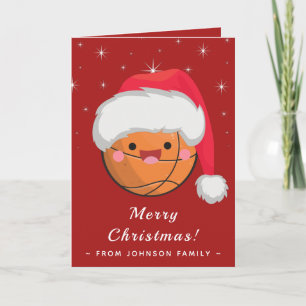 Carte Cute Kawaii Basketball Rouge & Sparkly Xmas Fun