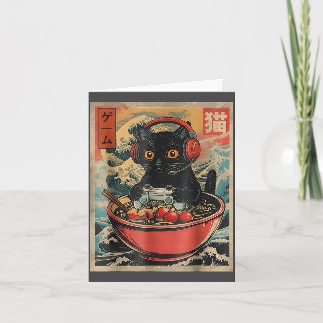 Carte Cute Kawaii Gamer Cat Funny Ramen Retro Japanese C (Devant)