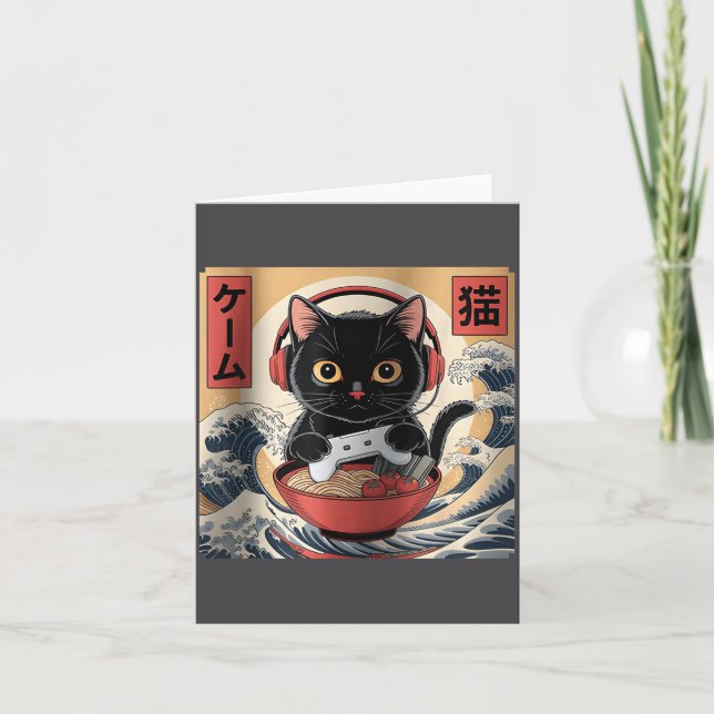Carte Cute Kawaii Gamer Cat Funny Ramen Retro Japanese C (Devant)