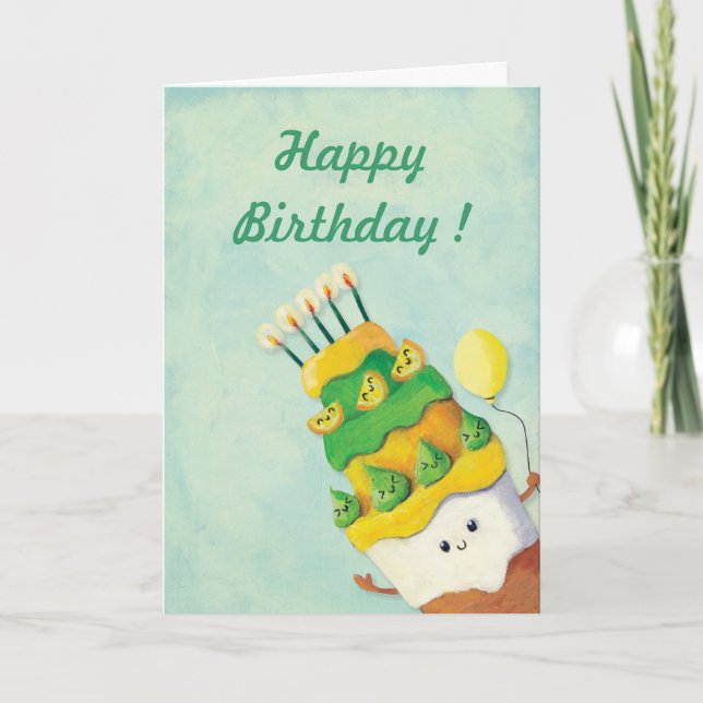Carte Cute Kawaii Gâteau d'anniversaire (Devant)