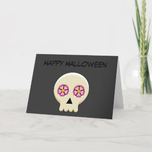 Carte Cute Kawaii Goth Crâne avec Fleurs   Ajouter du te