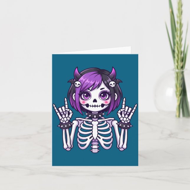 Carte Cute Kawaii Goth Girl Skeleton Punk-goth Alternati (Devant)