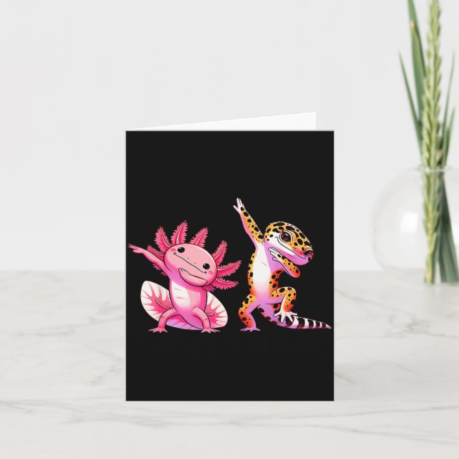 Carte Cute Kawaii Leopard Gecko Dabbing Axolotl Friends  (Devant)