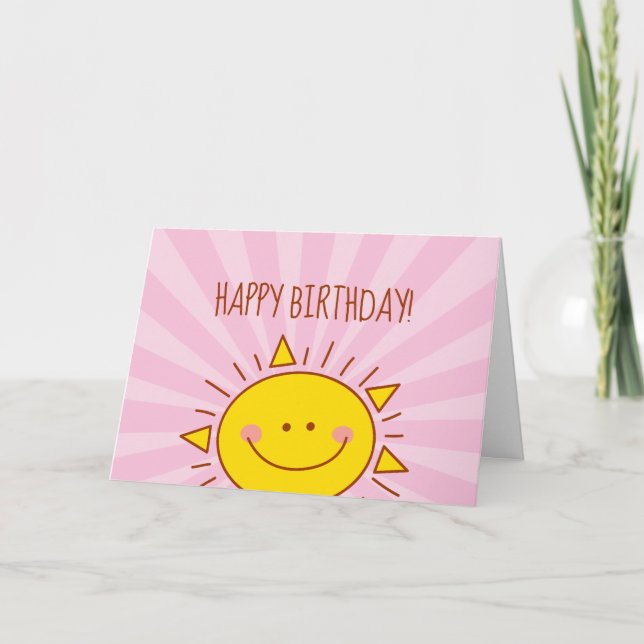 Carte Cute Kawaii Petit Soleil Rose Joyeux Anniversaire (Devant)