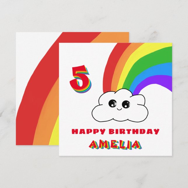 Carte Cute Kawaii Rainbow Cloud Enfants Joyeux anniversa (Devant / Derrière)