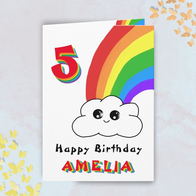 Carte Cute Kawaii Rainbow Cloud Enfants Joyeux anniversa (Créateur téléchargé)