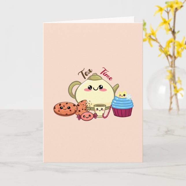 Carte Cute Kawaii Tea Time & Sweets Illustration (Fleur jaune)