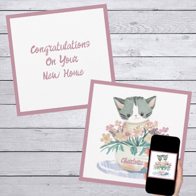 Carte Cute Kitten Assis Dans Un Pot De Fleurs Nouveau Ac (Front And Back)