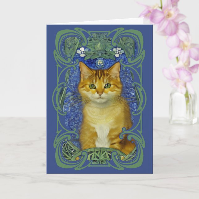 Carte Cute Kitten au style Art Nouveau Vintage (Orchidée)