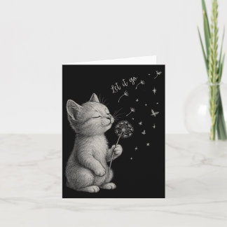 Carte Cute Kitten Dandelion Flower Chat Laisser Aller Mo