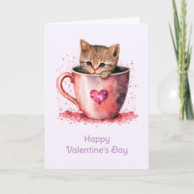 Carte Cute Kitten dans une Teacup Saint-Valentin (Devant)