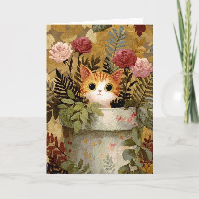 Carte Cute Kitten Peeer d'un pot (Devant)