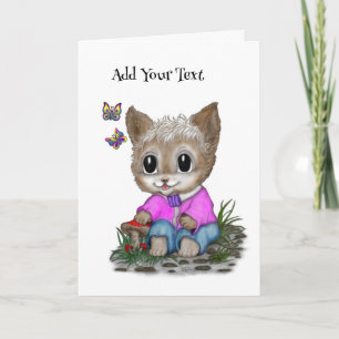 Carte Cute Kitty Chat et Papillon