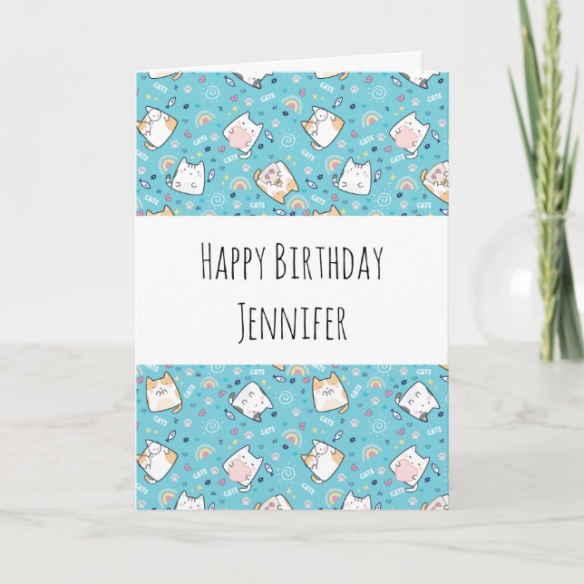Carte Cute Kitty Chat Motif Whimsical Anniversaire (Devant)