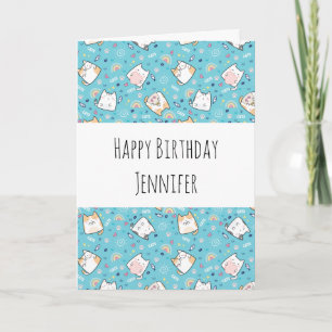 Carte Cute Kitty Chat Motif Whimsical Anniversaire