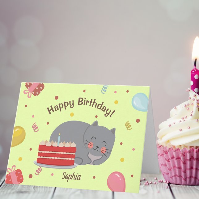 Carte Cute Kitty Chat Vert fête d'anniversaire (Créateur téléchargé)