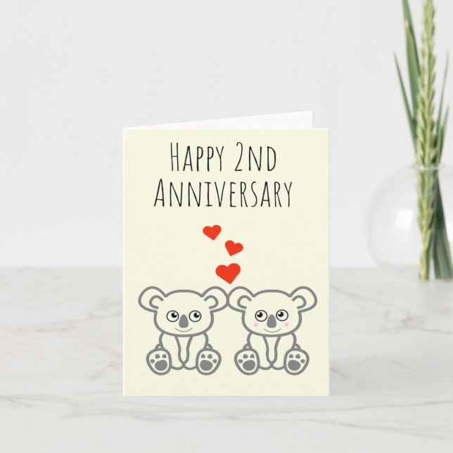 Carte Cute Koala Bear Couple-Happy 2e anniversaire (Devant)