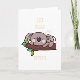 Carte Cute Koala Mange Sommeil Répéter Animaux Drôle