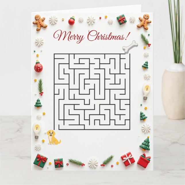 Carte Cute Labrador Dog Christmas Maze Puzzle Holiday (Devant)