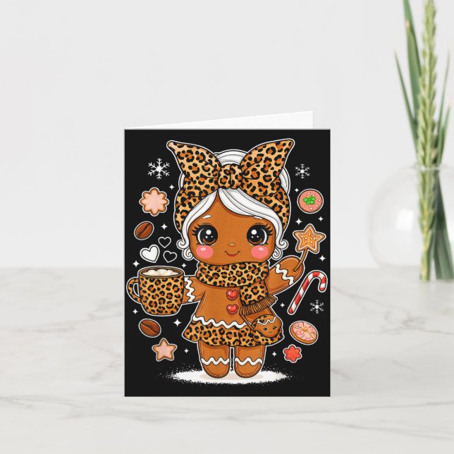 Carte Cute Leopard Gingerbread Girl Coquette Bow Holiday (Devant)