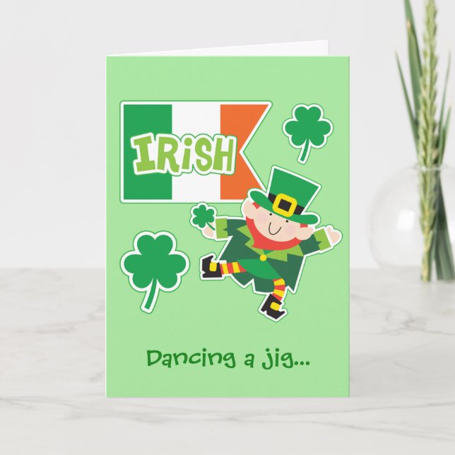 Carte Cute Leprechaun Jig St Patrick's Day (Devant)