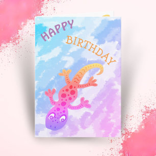 Carte Cute Lézard Gecko Arc-en-ciel Joyeux Anniversaire