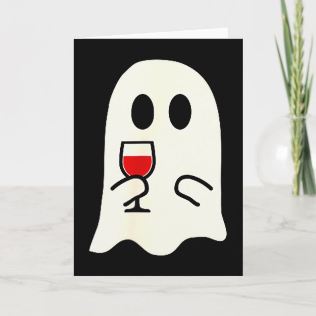 Carte Cute Little Ghost Red Wine Gl Halloween  (Devant)