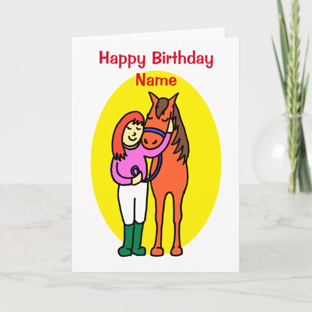 Carte Cute Little Girl Loves Horse Cartoon Anniversaire (Devant)