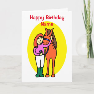 Carte Cute Little Girl Loves Horse Cartoon Anniversaire