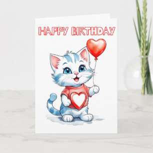 Carte Cute Little Kitty Chat Joyeux anniversaire