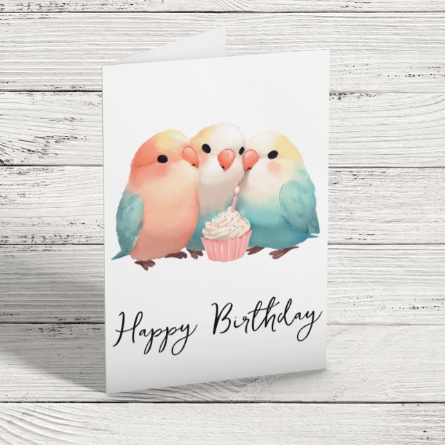 Carte Cute Little Lovebirds Cupcake Anniversaire (Créateur téléchargé)