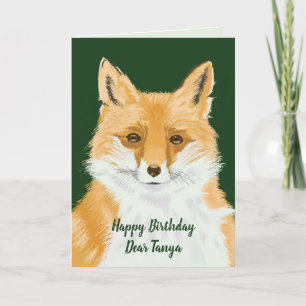 Carte Cute Little Red Fox - transparent sur vert.