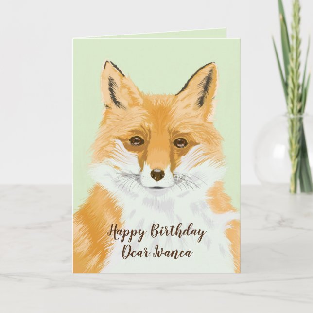 Carte Cute Little Red Fox - transparent sur vert. (Devant)