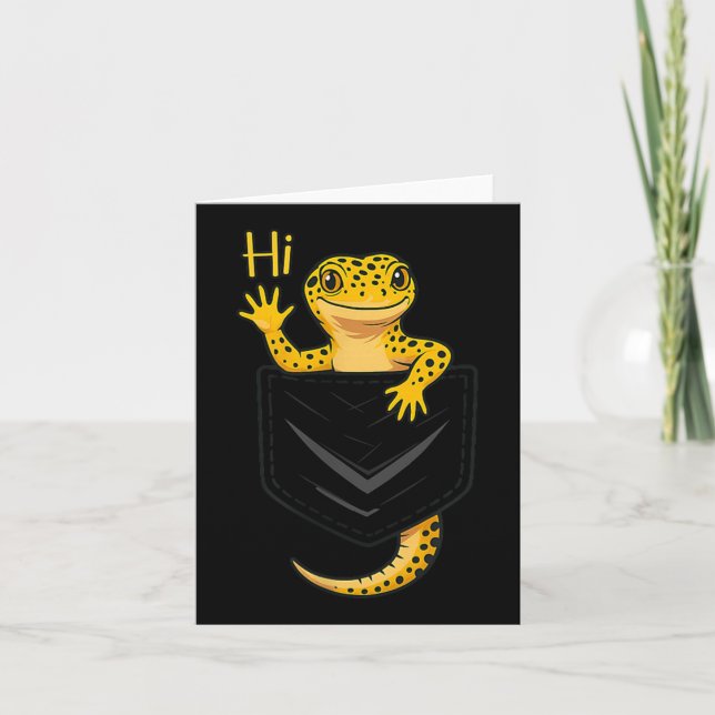 Carte Cute Lizard Reptile Gecko Salutation Hi Pocket cad (Devant)