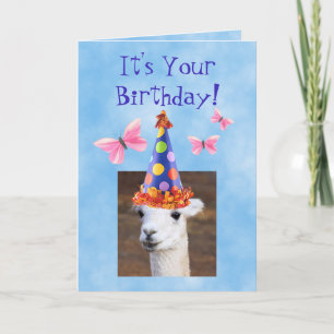 Carte Cute Llama et Papillons Anniversaire