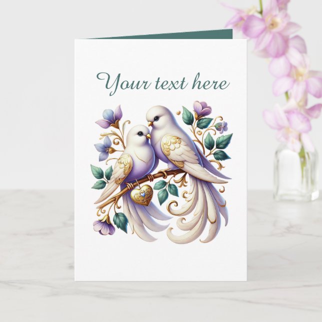 Carte Cute love birds Wedding add text (Orchidée)