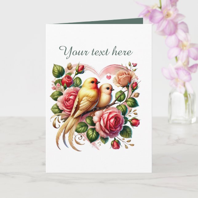 Carte Cute love birds Wedding add text  (Orchidée)
