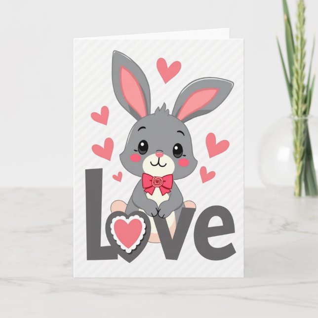 Carte Cute Love Bunny Hearts Card (Devant)