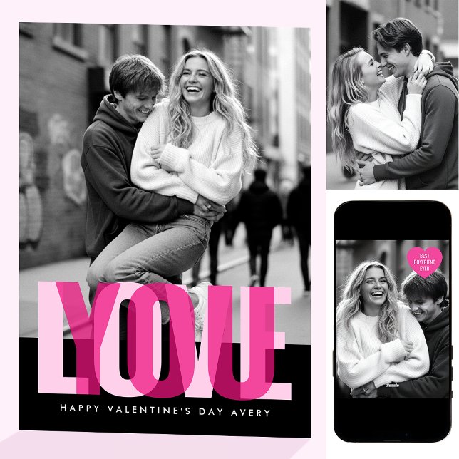 Carte Cute Love You 3 Photos Valentine's Day Black Pink (Créateur téléchargé)