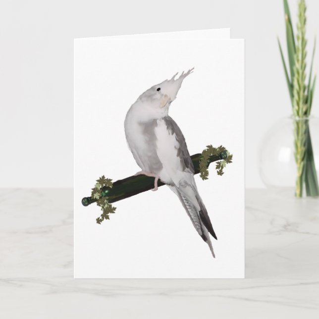 Carte Cute Lutino Cockatiel Bird Ivy Perch Animal (Devant)