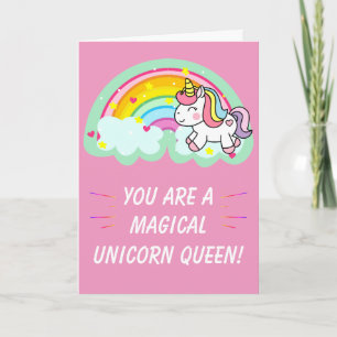 Carte Cute Magique Unicorn Queen rose Anniversaire