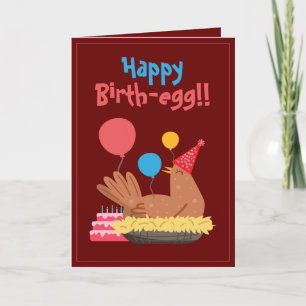 Carte Cute Maroon Drôle Humour de poulet et de gâteau An